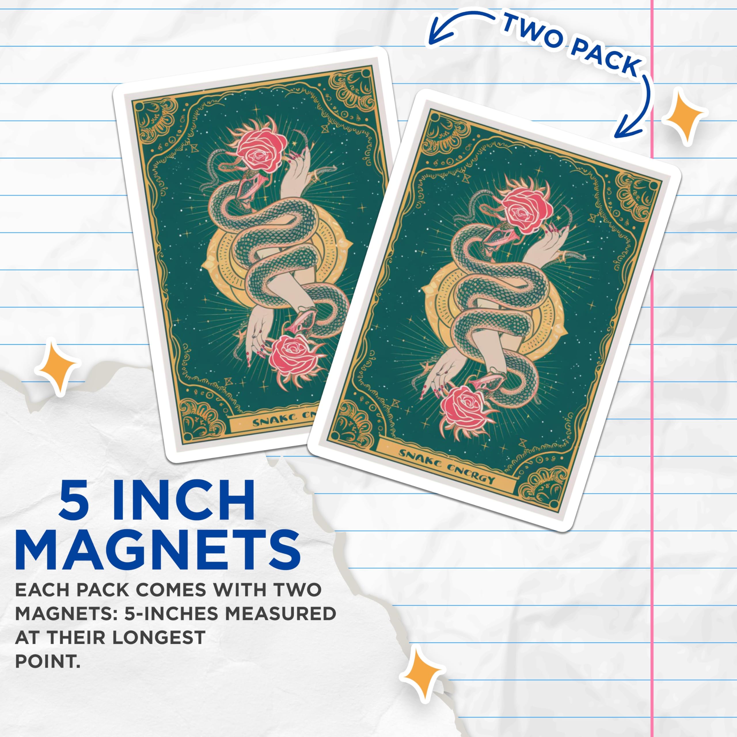 (2 Pack) Snake Energy Magnets - Mystical Serpent Rose Design - Enchanting Tarot Witchy Gothic Spiritual Refrigerator Decor - 5 Inches On Longest Side - Thick Durable Magnet - Made in USA - MAG22892
