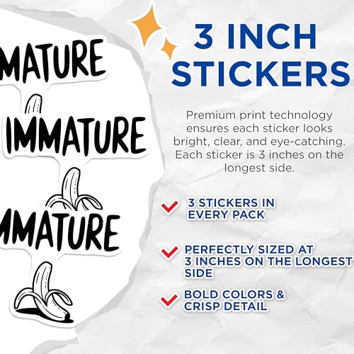 (3 Pack) Immature Banana Decals - Funny Laptop Decals - Sarcastic Humor Stickers- 3 Inches On Longest Side - Easy Peel & Apply - Made in USA - 3MCS5517