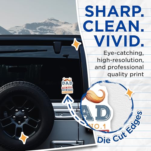(2 Pack) Dad Best No 1 Stickers - The Man The Myth The Legend - Funny Dad Stickers - Father's Day Stickers - 5" On Longest Side - Sticks to Smooth Flat Surfaces - Made in USA - BMCS3972