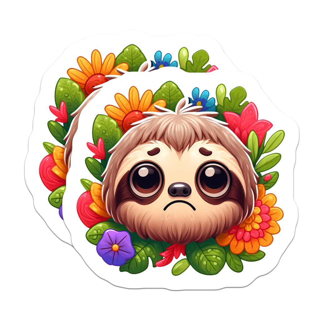 (2 Pack) Cute Sad Sloth Magnets - Floral Wreath Decor - Whimsical Animal Art - 5 Inches On Longest Side - Thick Durable Magnet - Made in USA - MAG21291