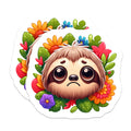 (2 Pack) Cute Sad Sloth Magnets - Floral Wreath Decor - Whimsical Animal Art - 5 Inches On Longest Side - Thick Durable Magnet - Made in USA - MAG21291