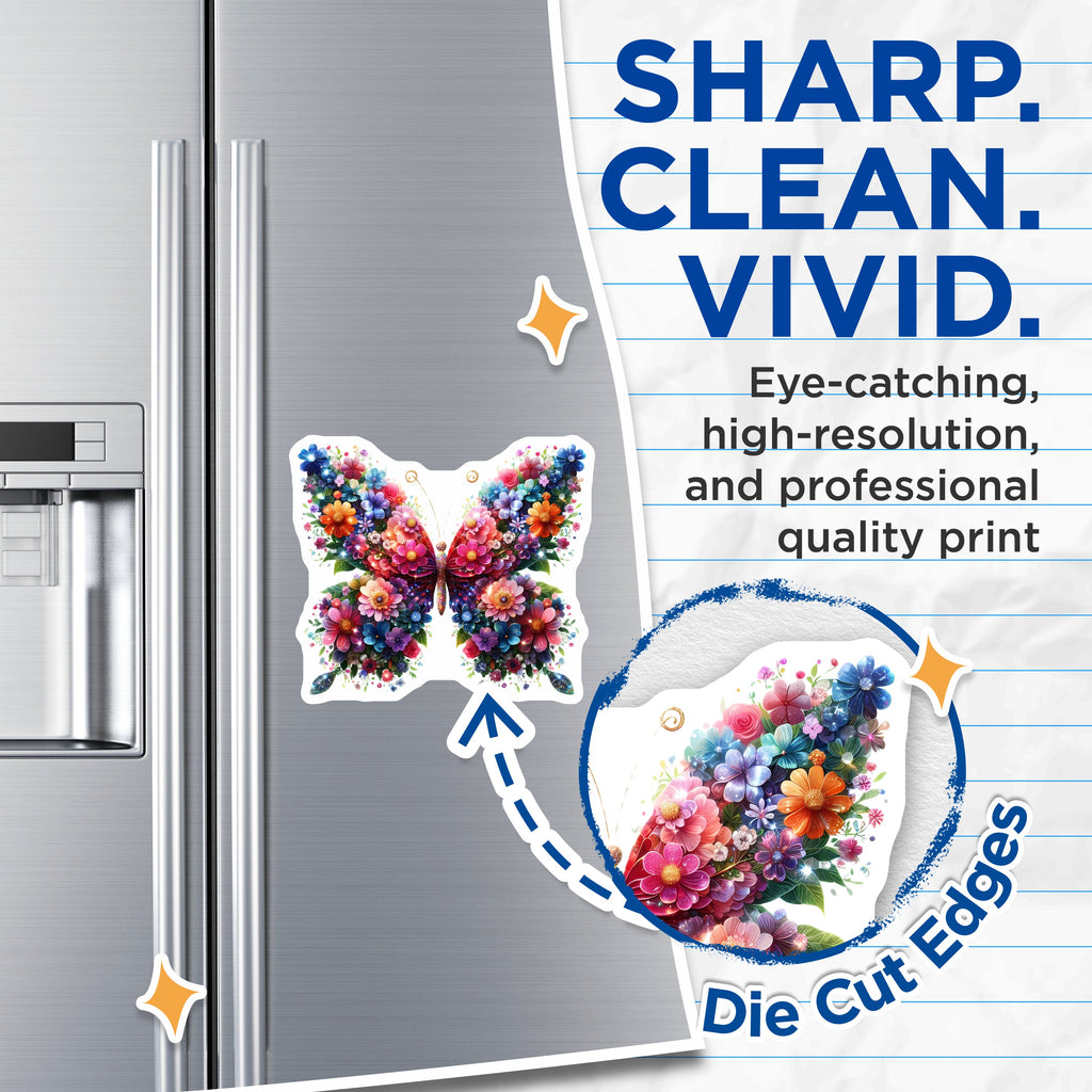 (2 Pack) Floral Butterfly Magnets - Whimsical Flower Refrigerator Decor - Nature Lover Aesthetic Home Accent - 5 Inches On Longest Side - Thick Durable Magnet - Made in USA - MAG36702