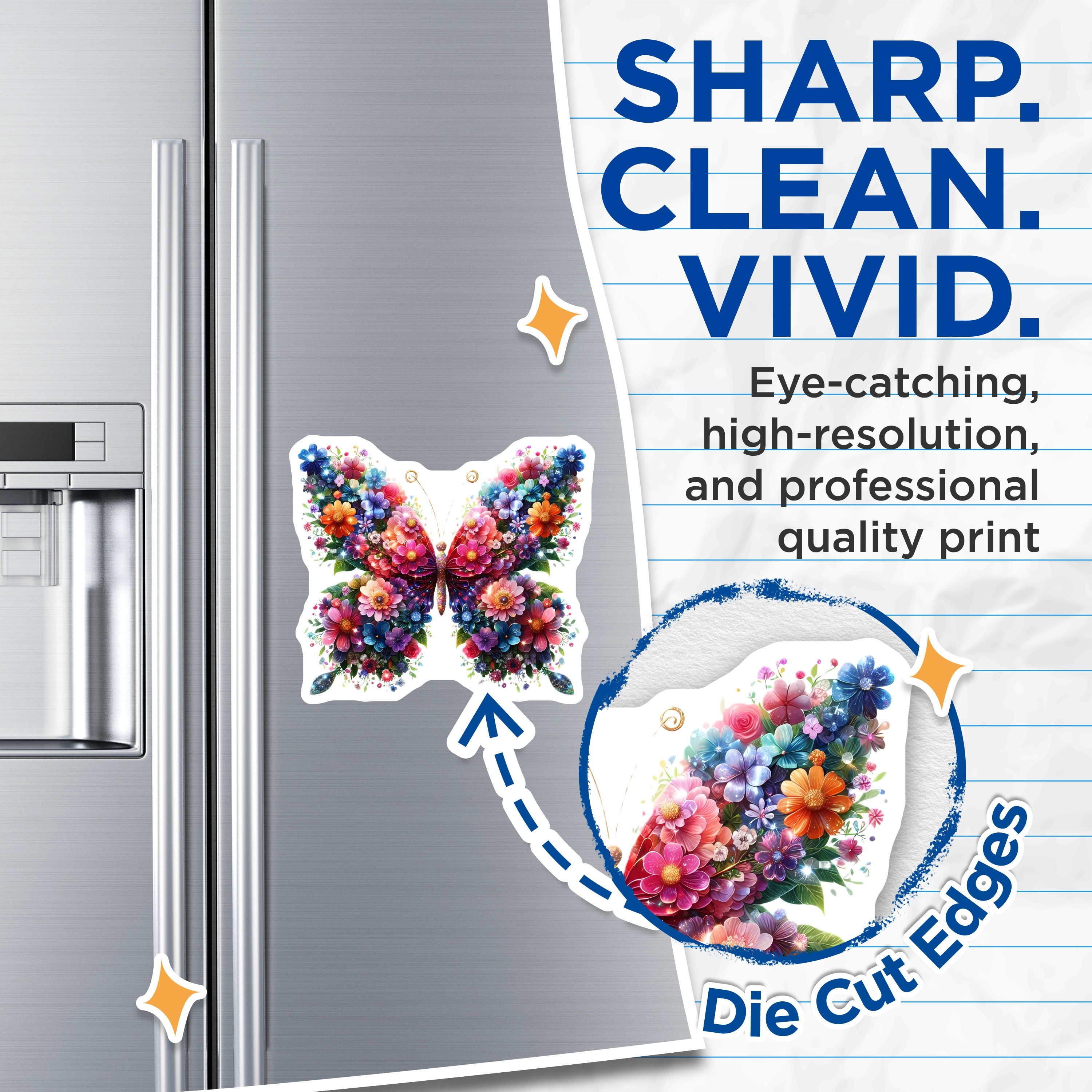 (2 Pack) Floral Butterfly Magnets - Whimsical Flower Refrigerator Decor - Nature Lover Aesthetic Home Accent - 5 Inches On Longest Side - Thick Durable Magnet - Made in USA - MAG36702