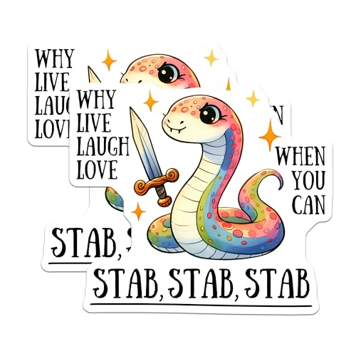 (2 Pack) Funny Snake Stickers - Humorous Quotes - Cute Animal Stickers - 5" On Longest Side - Sticks to Smooth Flat Surfaces - Made in USA - BMCS9682