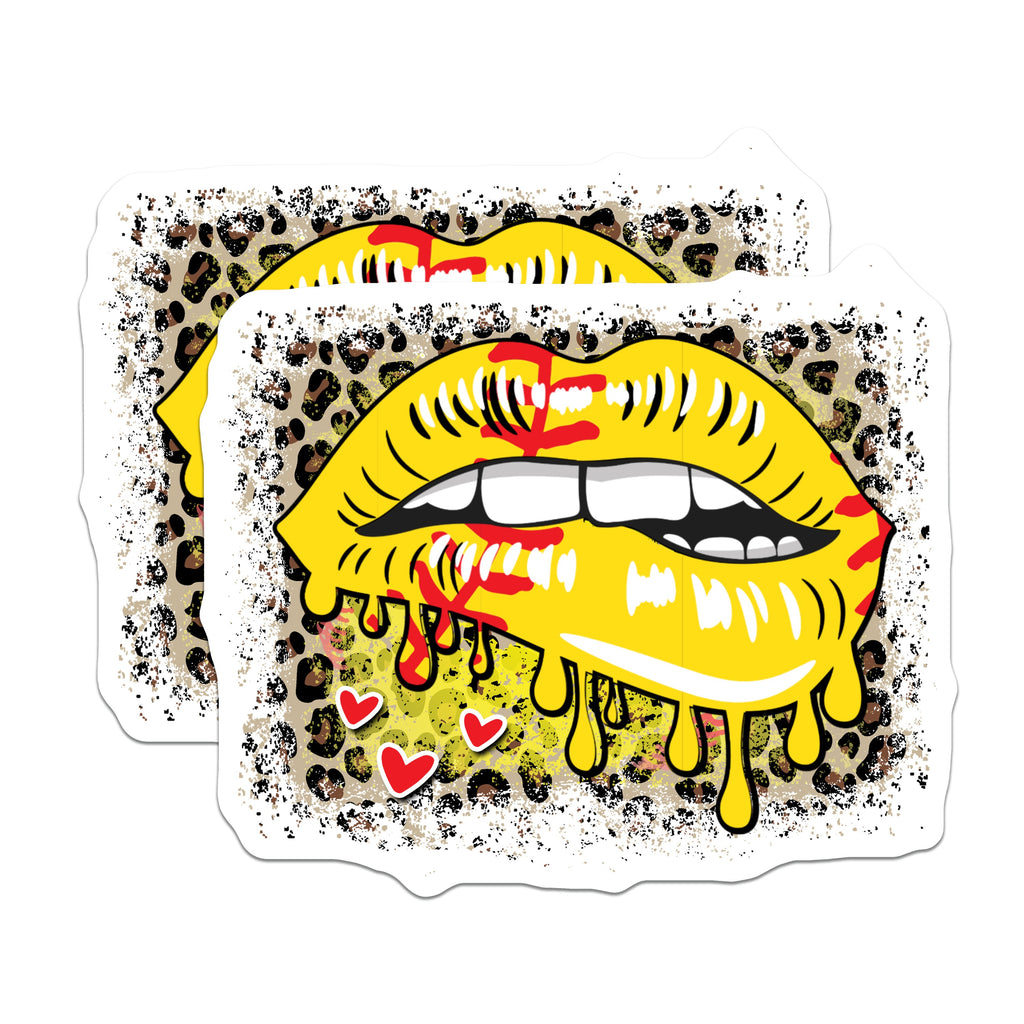 (2 Pack) Softball Lips Magnets - Leopard Print Drip - Sassy Yellow Lip Decor - Sports Mom Locker Magnet - 5 Inches On Longest Side - Thick Durable Magnet - Made in USA - MAG39642