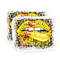 (2 Pack) Softball Lips Magnets - Leopard Print Drip - Sassy Yellow Lip Decor - Sports Mom Locker Magnet - 5 Inches On Longest Side - Thick Durable Magnet - Made in USA - MAG39642