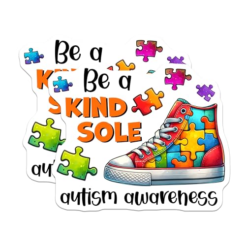 (2 Pack) Autism Awareness Stickers - Puzzle Piece Stickers - Kind Sole Stickers - 5" On Longest Side - Sticks to Any Smooth Flat Surface - Made in USA - BMCS3200
