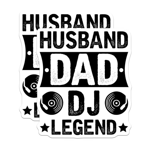 (2 Pack) Husband Dad DJ Legend Stickers - Father's Day Stickers - Music Lover Stickers - 5" On Longest Side - Sticks to Smooth Flat Surfaces - Made in USA - BMCS6156