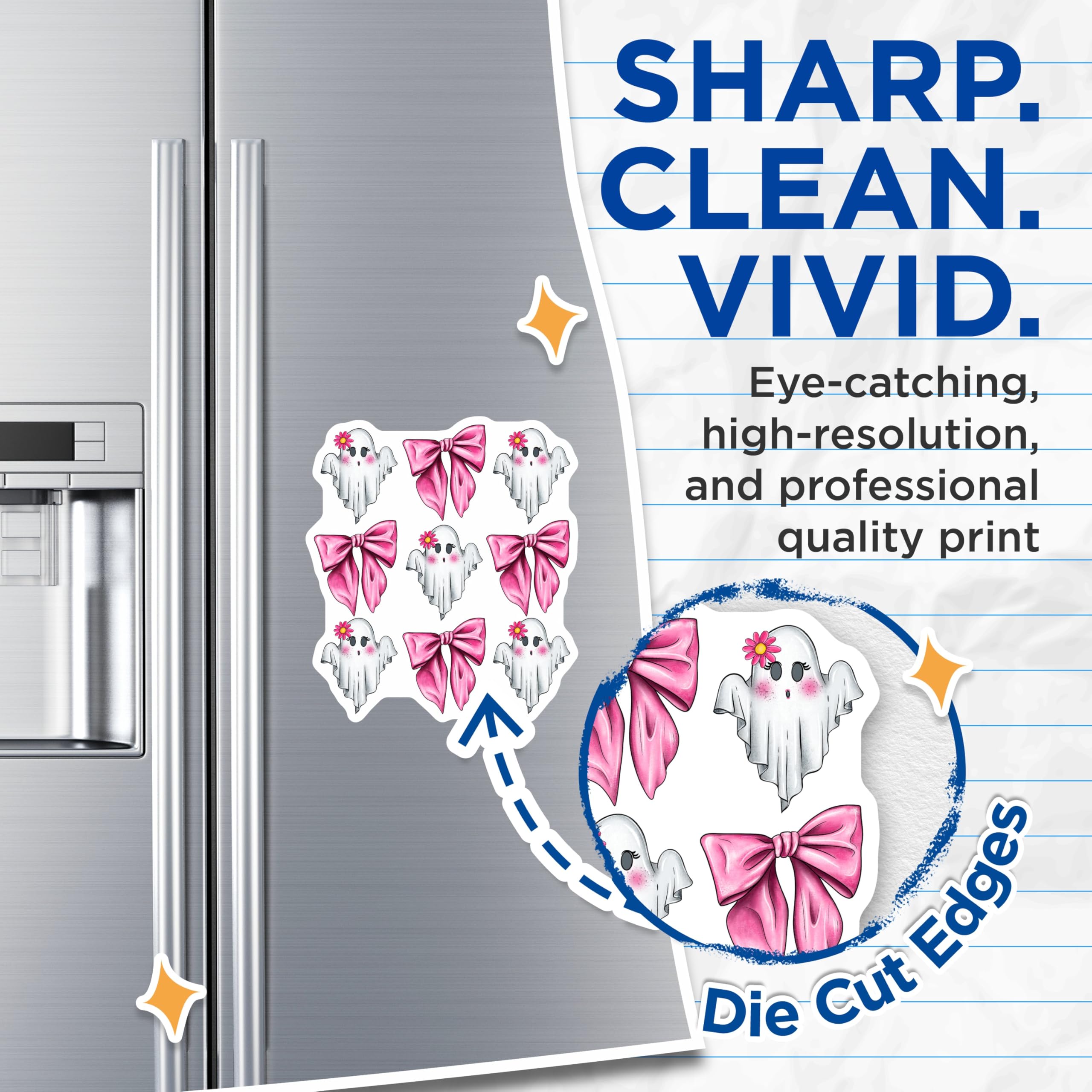 (2 Pack) Kawaii Ghost Magnets - Cute Pink Bow Decor - Pastel Halloween Refrigerator Magnets - 5 Inches On Longest Side - Thick Durable Magnet - Made in USA - MAG27880