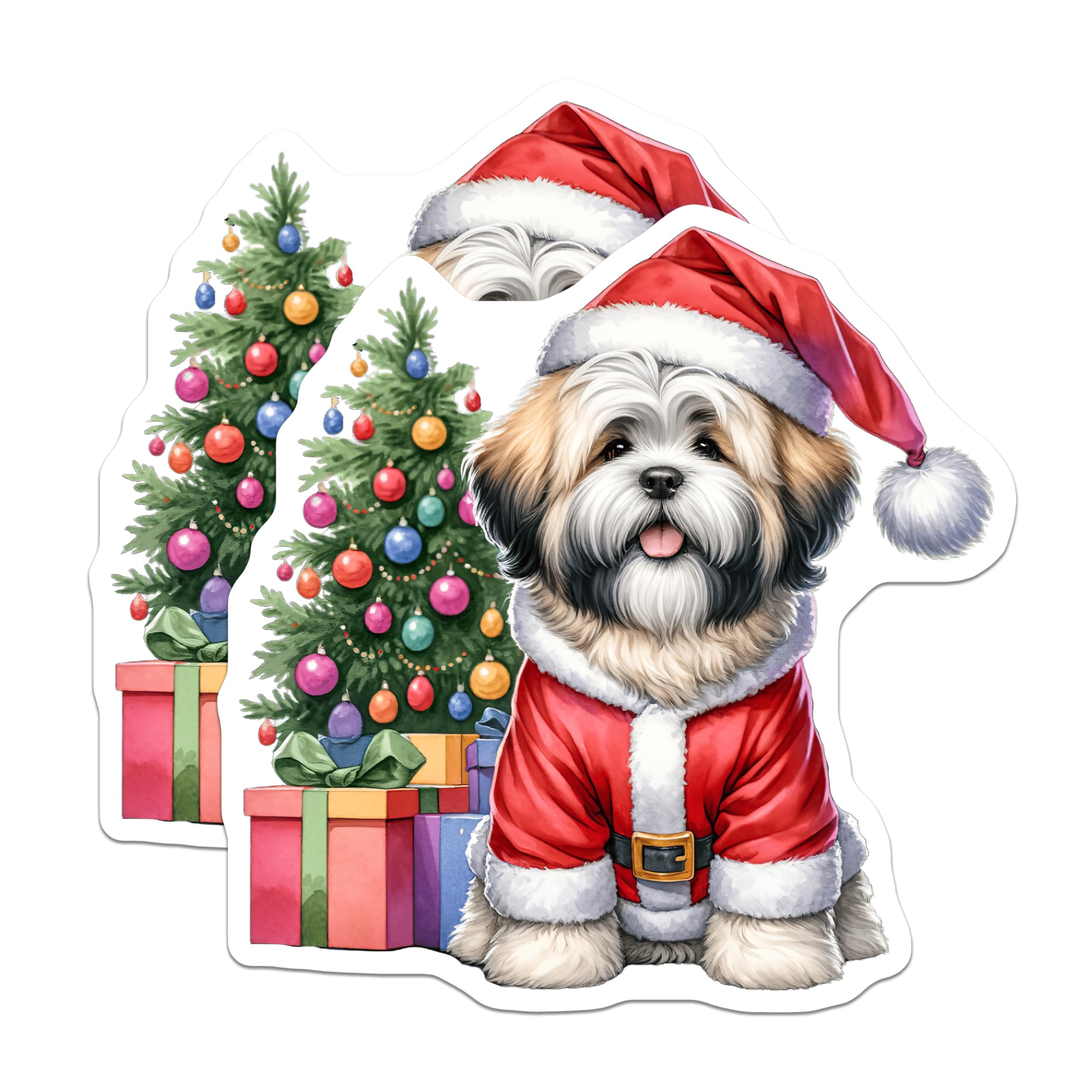 (2 Pack) Christmas Dog Magnets - Cute Shih Tzu Dogs - Holiday Pet Refrigerator Decor - 5 Inches On Longest Side - Thick Durable Magnet - Made in USA - MAG28637