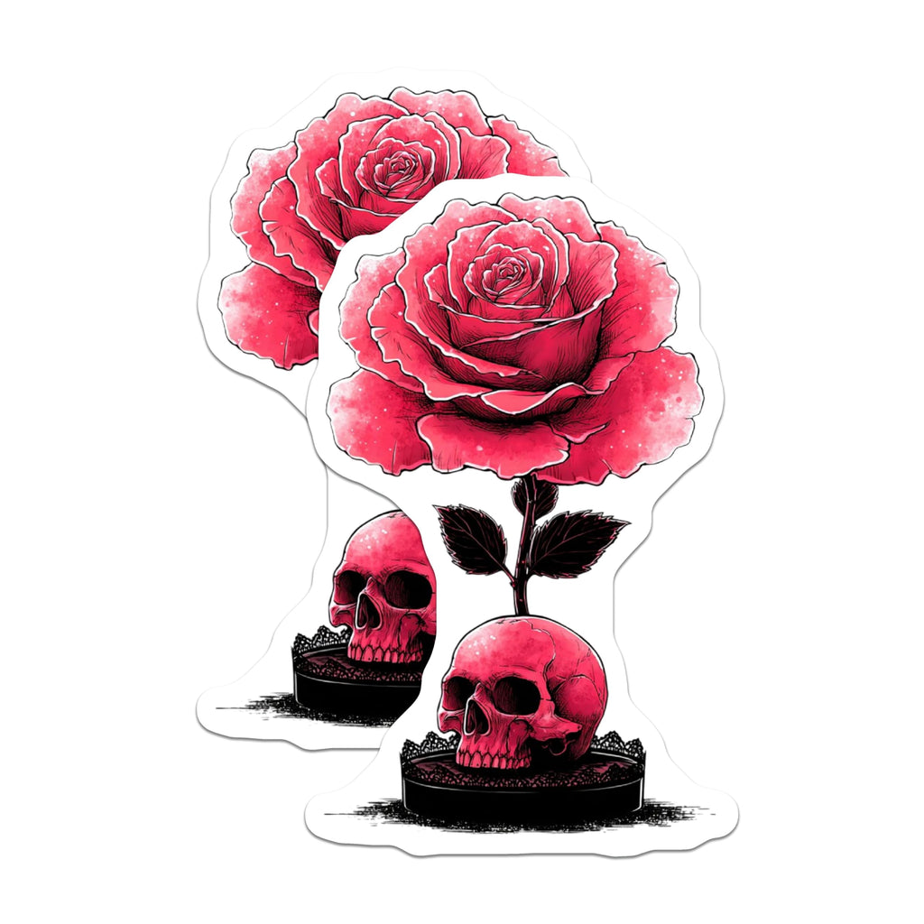 (2 Pack) Gothic Skull Rose Magnets - Macabre Floral Art - Dark Academia Decor - 5 Inches On Longest Side - Thick Durable Magnet - Made in USA - MAG21359