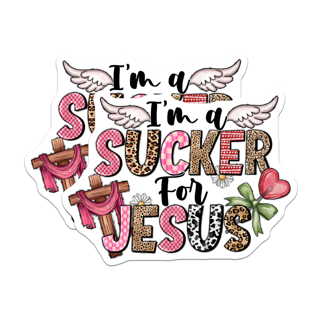 (2 Pack) I Am a Sucker for Jesus Magnets - Christian Faith Decor - Trendy Boho Jesus Lover Spiritual Magnet - 5 Inches On Longest Side - Thick Durable Magnet - Made in USA - MAG30023