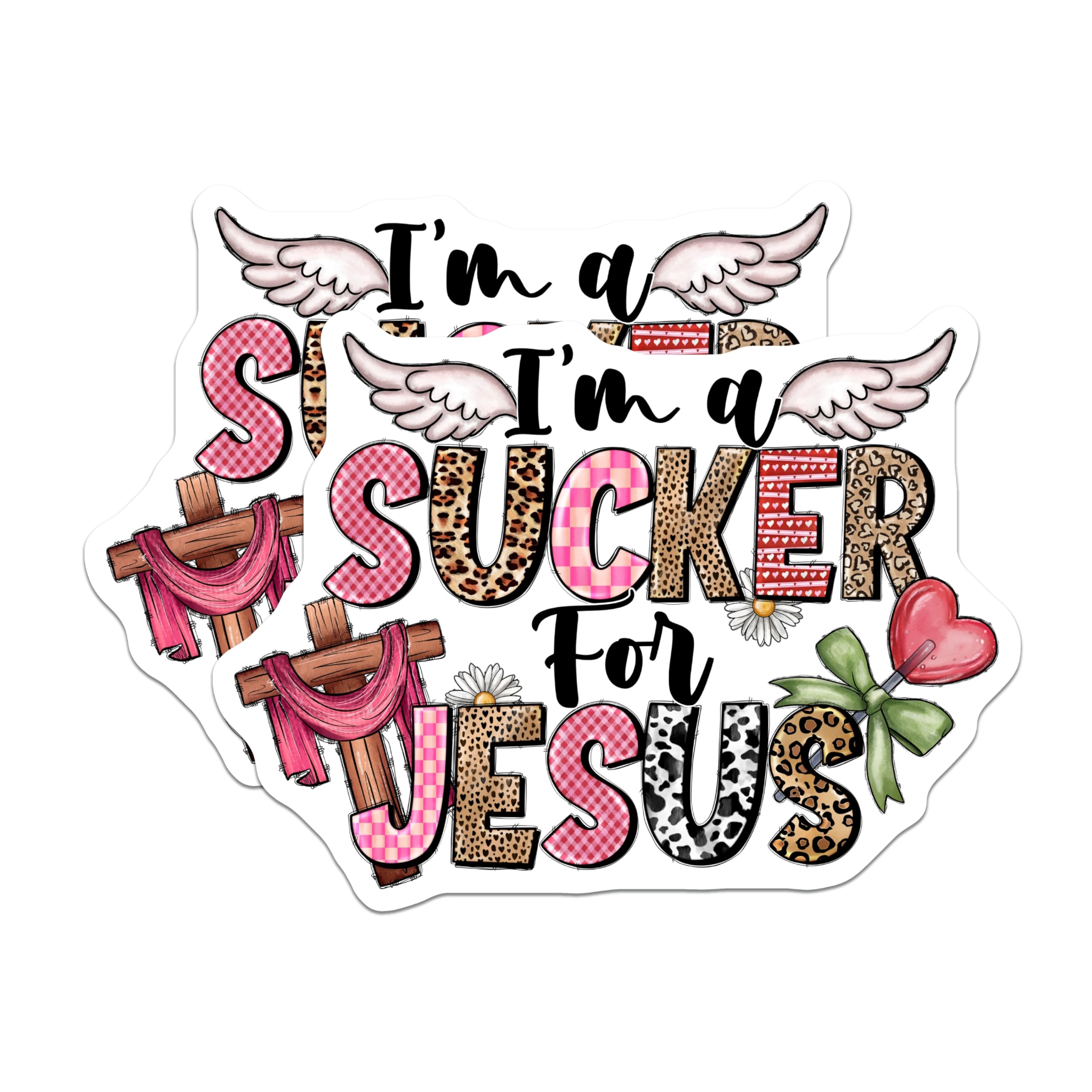 (2 Pack) I Am a Sucker for Jesus Magnets - Christian Faith Decor - Trendy Boho Jesus Lover Spiritual Magnet - 5 Inches On Longest Side - Thick Durable Magnet - Made in USA - MAG30023