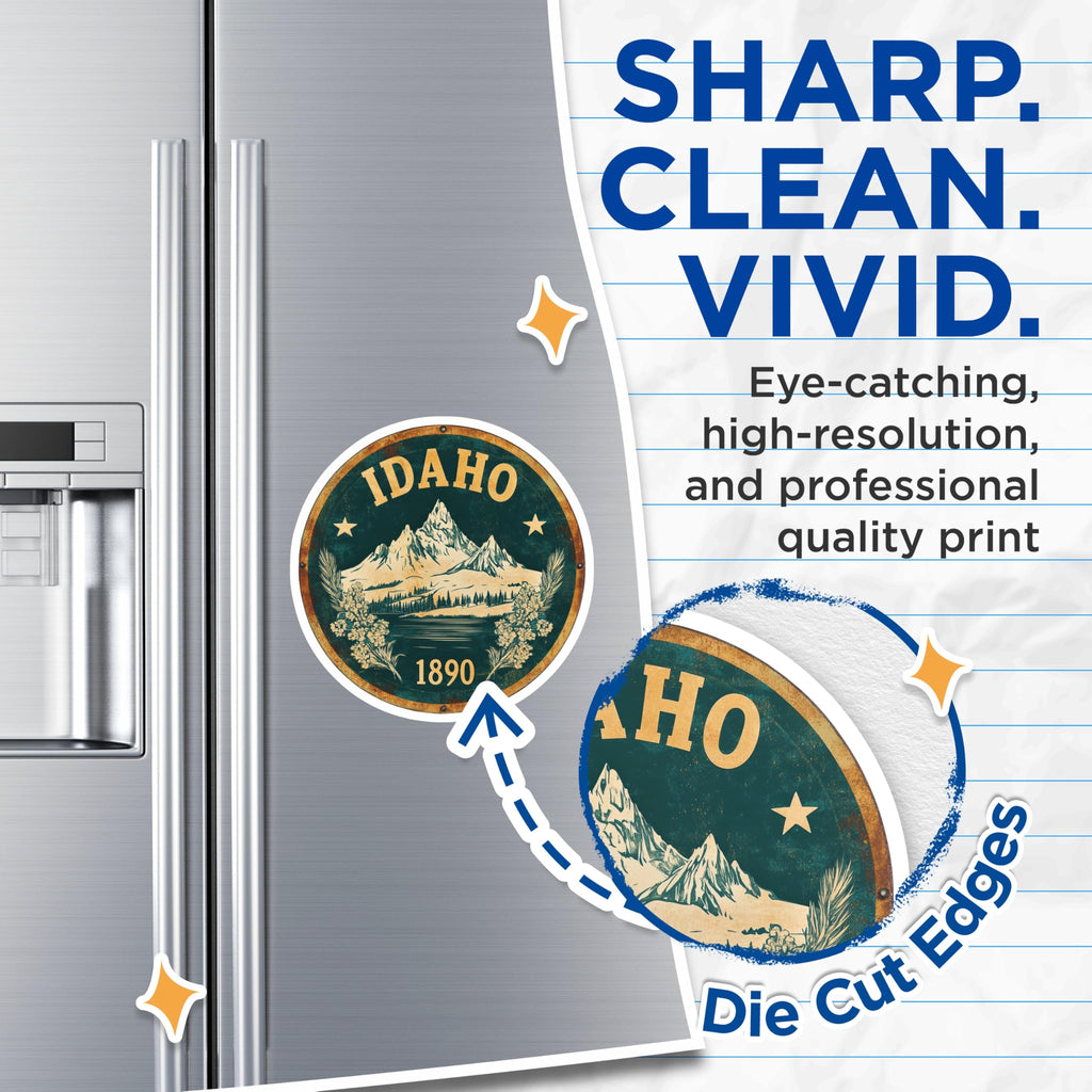 (2 Pack) Idaho State Seal Magnets - Mountain Lake - State Pride Souvenir - 5" On Longest Side - Premium Magnet - for Cars, Refrigerators, Toolboxes, Lockers - Made in USA - MAG16237