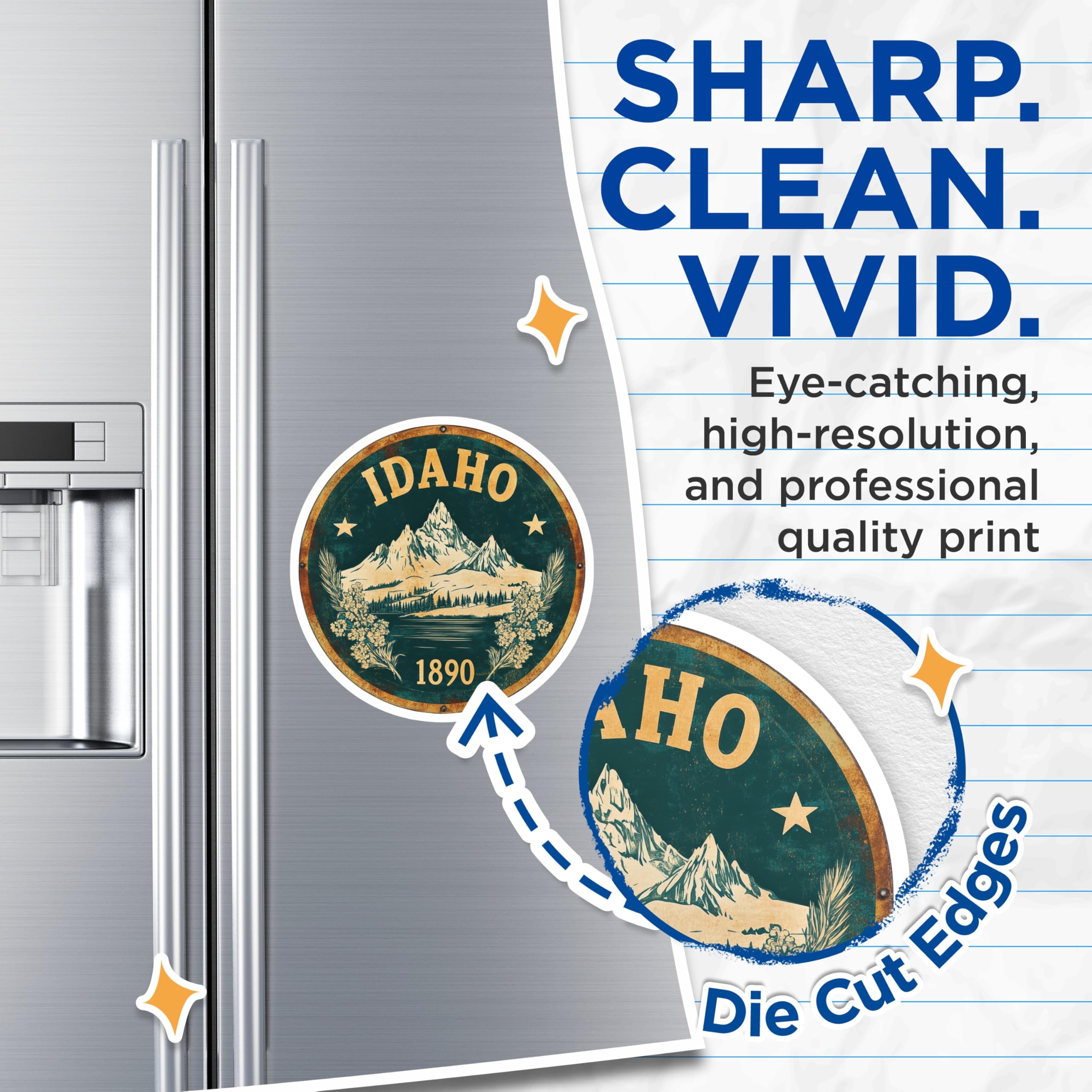 (2 Pack) Idaho State Seal Magnets - Mountain Lake - State Pride Souvenir - 5" On Longest Side - Premium Magnet - for Cars, Refrigerators, Toolboxes, Lockers - Made in USA - MAG16237