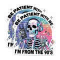 (2 Pack) Be Patient with Me 90s Skeleton Magnets - Retro Skull Headphones Artwork - Walkie Talkie Music Nostalgia Decor - 5 Inches On Longest Side - Thick Durable Magnet - Made in USA - MAG22923