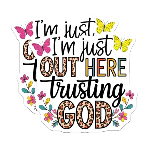 (2 Pack) Inspirational Trusting God Stickers - Faith Quotes Stickers - Religious Butterfly Stickers - Motivational Decals - 5" On Longest Side - Sticks to Smooth Flat Surfaces - Made in USA - BMCS4117