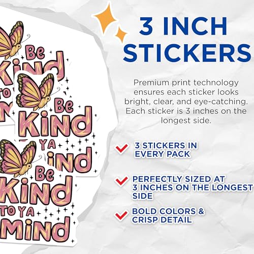 (3 Pack) Be Kind Decals - Butterfly Decal - Inspirational Laptop Decal - 3 Inches On Longest Side - Easy Peel & Apply - Made in USA - 3MCS7359
