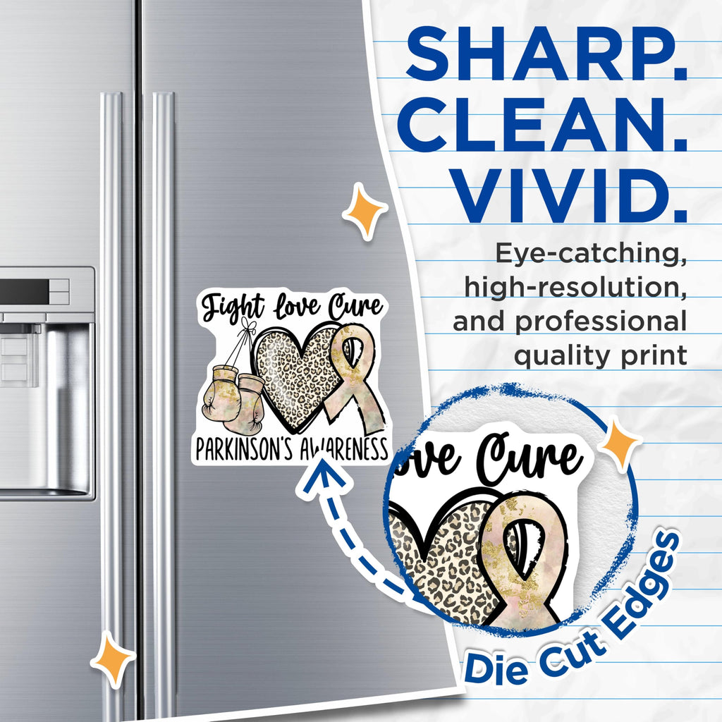 (2 Pack) Parkinson's Awareness Magnets - Fight Love Cure - Boxing Gloves Leopard Heart Ribbon Design - 5" On Longest Side - for Cars, Fridges, Toolboxes - Made in USA - MAG4282