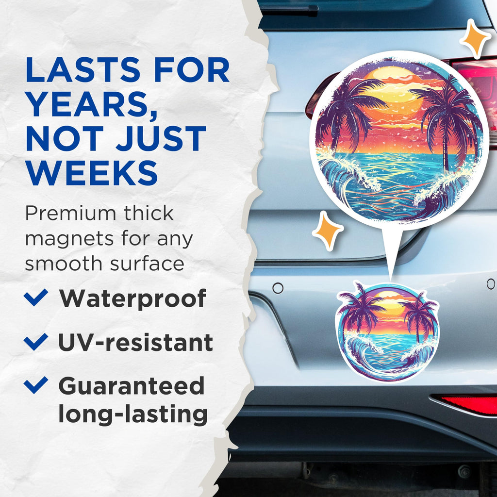 (2 Pack) Tropical Ocean Sunset Magnets - Beach Bum Ocean Lover - Coastal Sunset - 5 Inches On Longest Side - Premium Magnet - for Cars, Refrigerators, Toolboxes - Made in USA - MAG2107