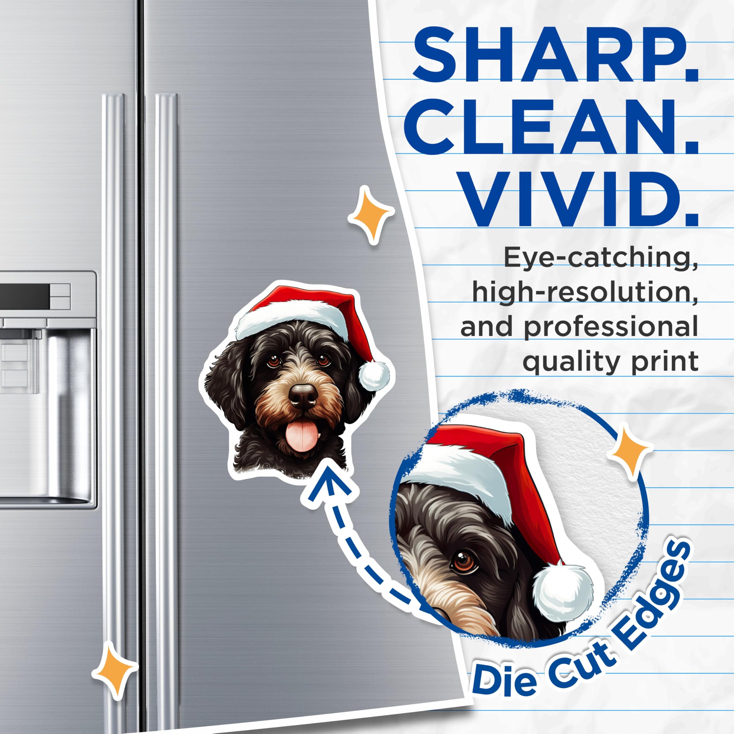 (2 Pack) Christmas Dog Magnets - Santa Hat Pet Lover Decor - Holiday Refrigerator Magnets - 5 Inches On Longest Side - Thick Durable Magnet - Made in USA - MAG25176