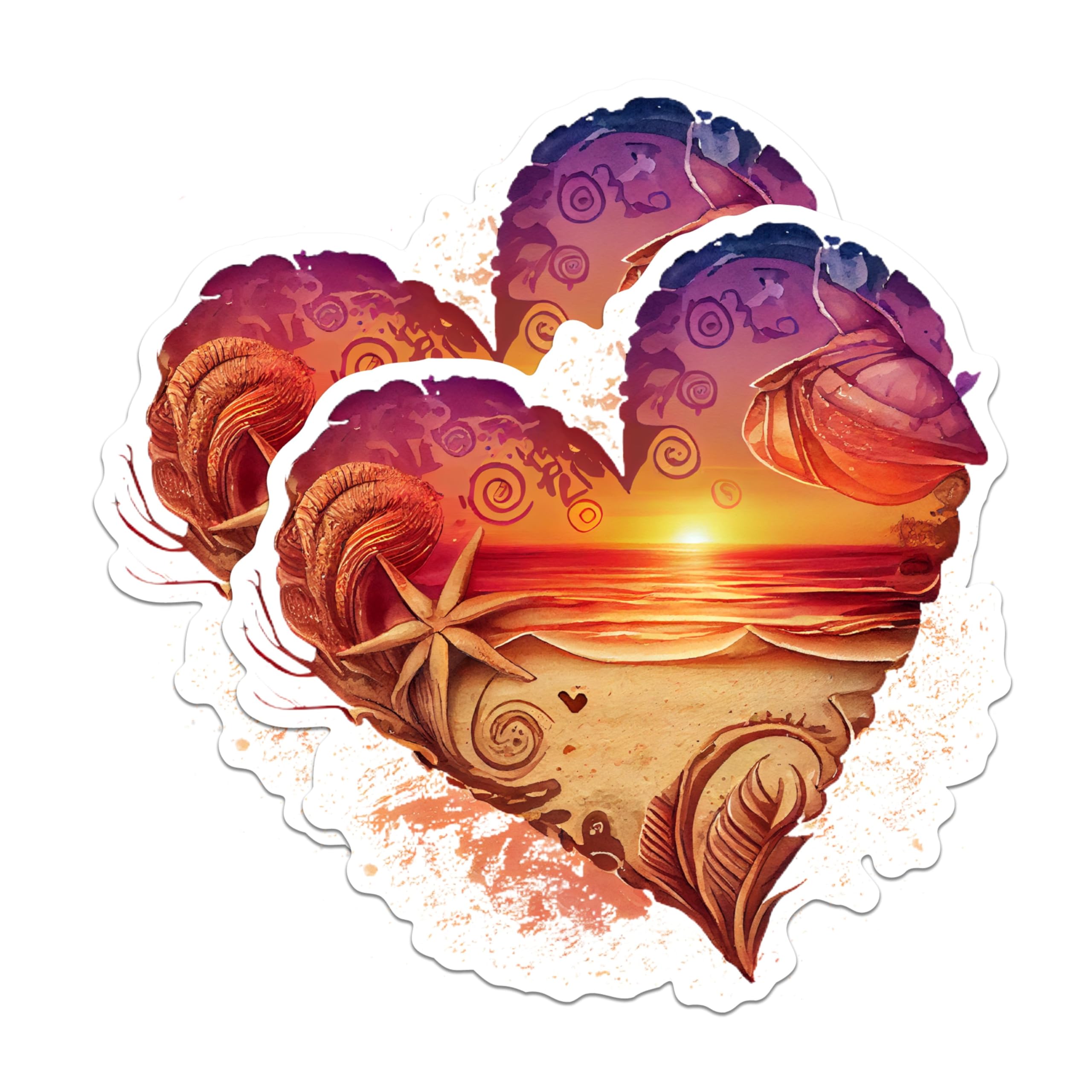 (2 Pack) Beach Sunset Heart Magnets - Coastal Shells Magnets - Starfish Ocean Decor Magnets- 5" On Longest Side - for Fridges, Toolboxes, Cars - Made in USA - MAG2856