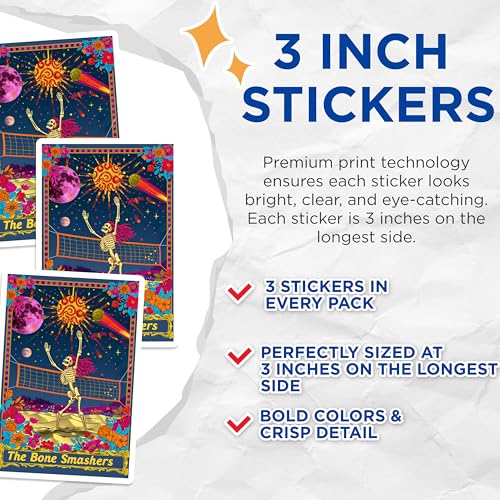 (3 Pack) Volleyball Skeleton Decals - Bone Smashers Art - Sports Laptop Decal - 3 Inches On Longest Side - Easy Peel & Apply - Made in USA - 3MCS0023