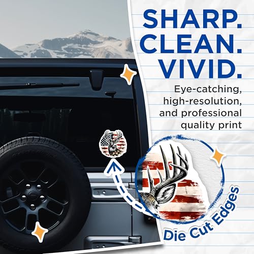 (2 Pack) Patriotic Deer Stickers - American Flag Deer Decal - Hunting Wildlife Sticker - 5" On Longest Side - Sticks to Smooth Flat Surfaces - Made in USA - BMCS9832