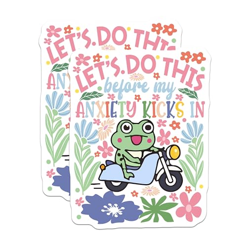 (2 Pack) Positive Quotes Stickers - Cute Frog - Fun Motivational Stickers - 5" On Longest Side - Sticks to Smooth Flat Surfaces - Made in USA - BMCS9578