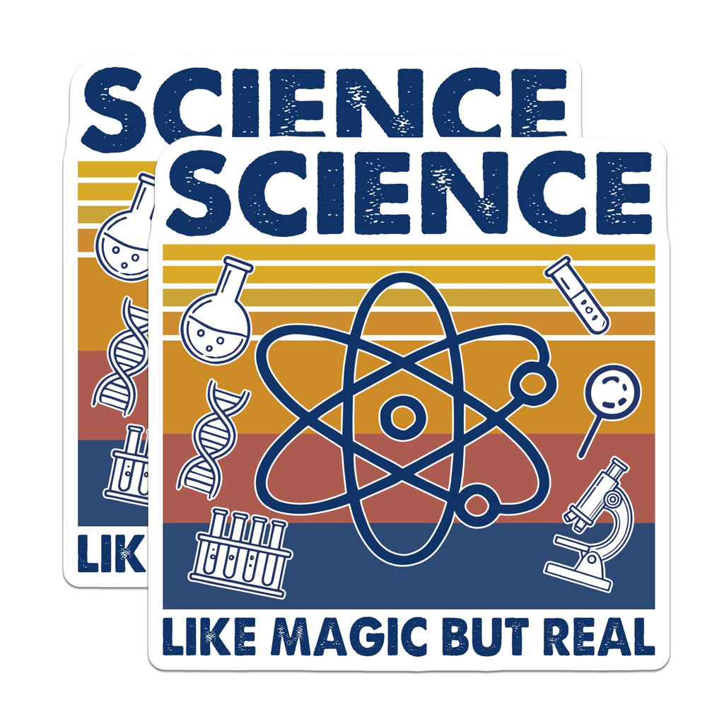 (2 Pack) Science Like Magic But Real Stickers - Funny Scientist Sticker - Science Geek Sticker for Laptop - 5" On Longest Side - Sticks to Smooth Flat Surfaces - Made in USA - BMCS5672