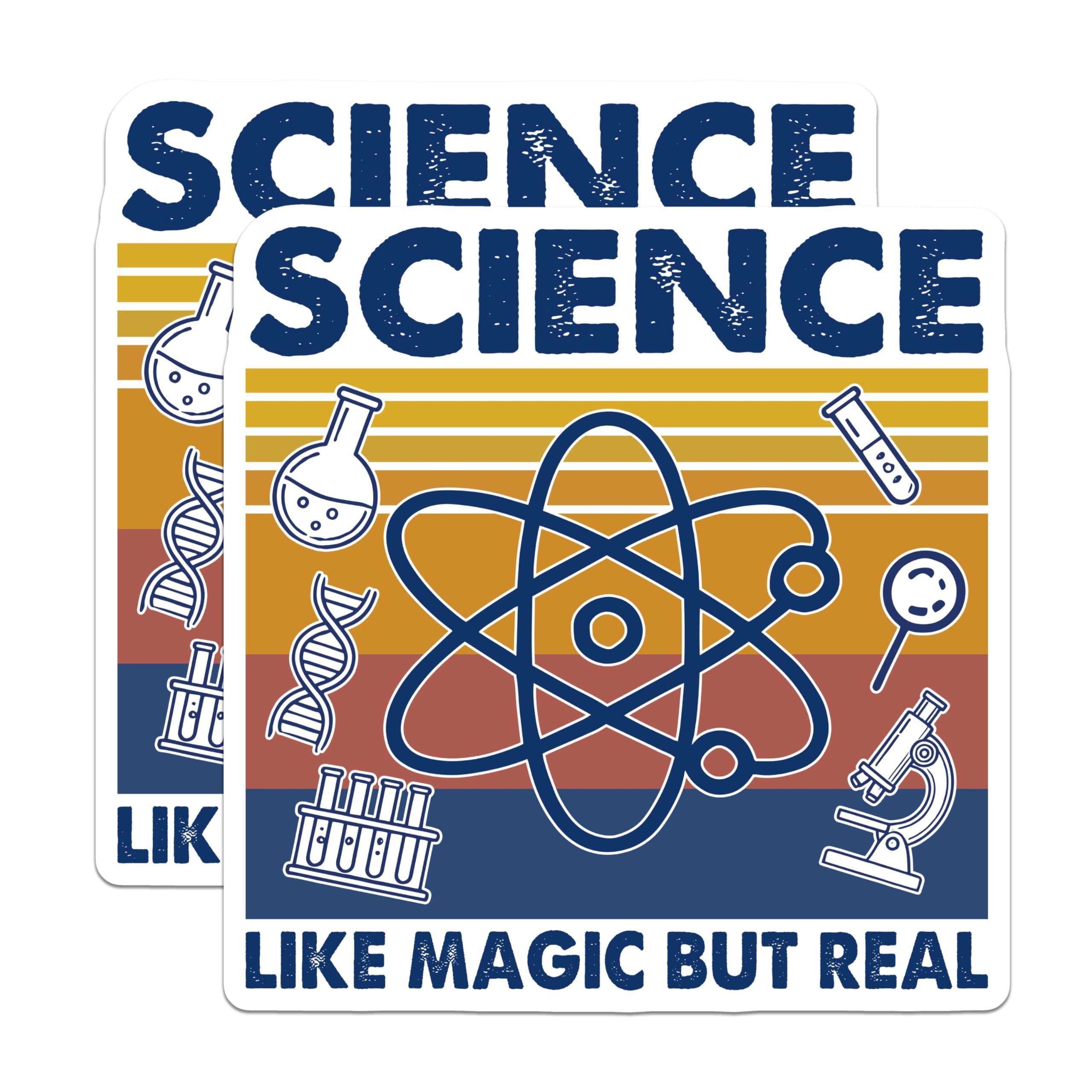 (2 Pack) Science Like Magic But Real Stickers - Funny Scientist Sticker - Science Geek Sticker for Laptop - 5" On Longest Side - Sticks to Smooth Flat Surfaces - Made in USA - BMCS5672