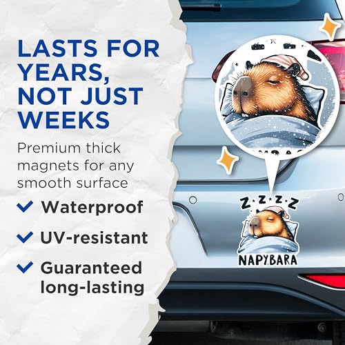 (2 Pack) Funny Capybara Sleep Magnets - Cute Animal Nap Magnets - ZZZ Napybara Magnets- 5" On Longest Side - for Fridges, Toolboxes, Cars - Made in USA - MAG2660