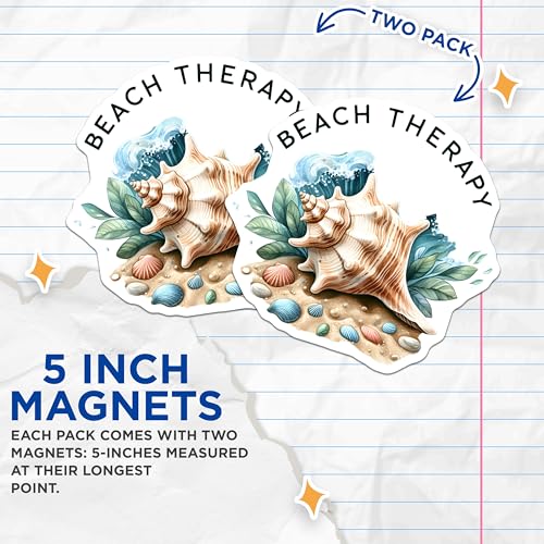 (2 Pack) Beach Therapy Magnets Magnets - Seashell Decor - Coastal Home Accents - 5" On Longest Side - Made in USA - Sticks to Refrigerators & Metal Surfaces - MAG9278