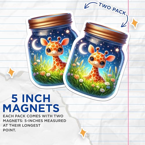 (2 Pack) Children Refrigerator Decor Magnet - 5" On Longest Side - Sticks to Smooth Flat Surfaces - Made in USA - MAG9378
