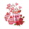 (2 Pack) Kawaii Drink Stickers - Strawberry Milkshake Sticker - Cupcake Rose Stickers - 5" On Longest Side - Sticks to Smooth Flat Surfaces - Made in USA - BMCS17935