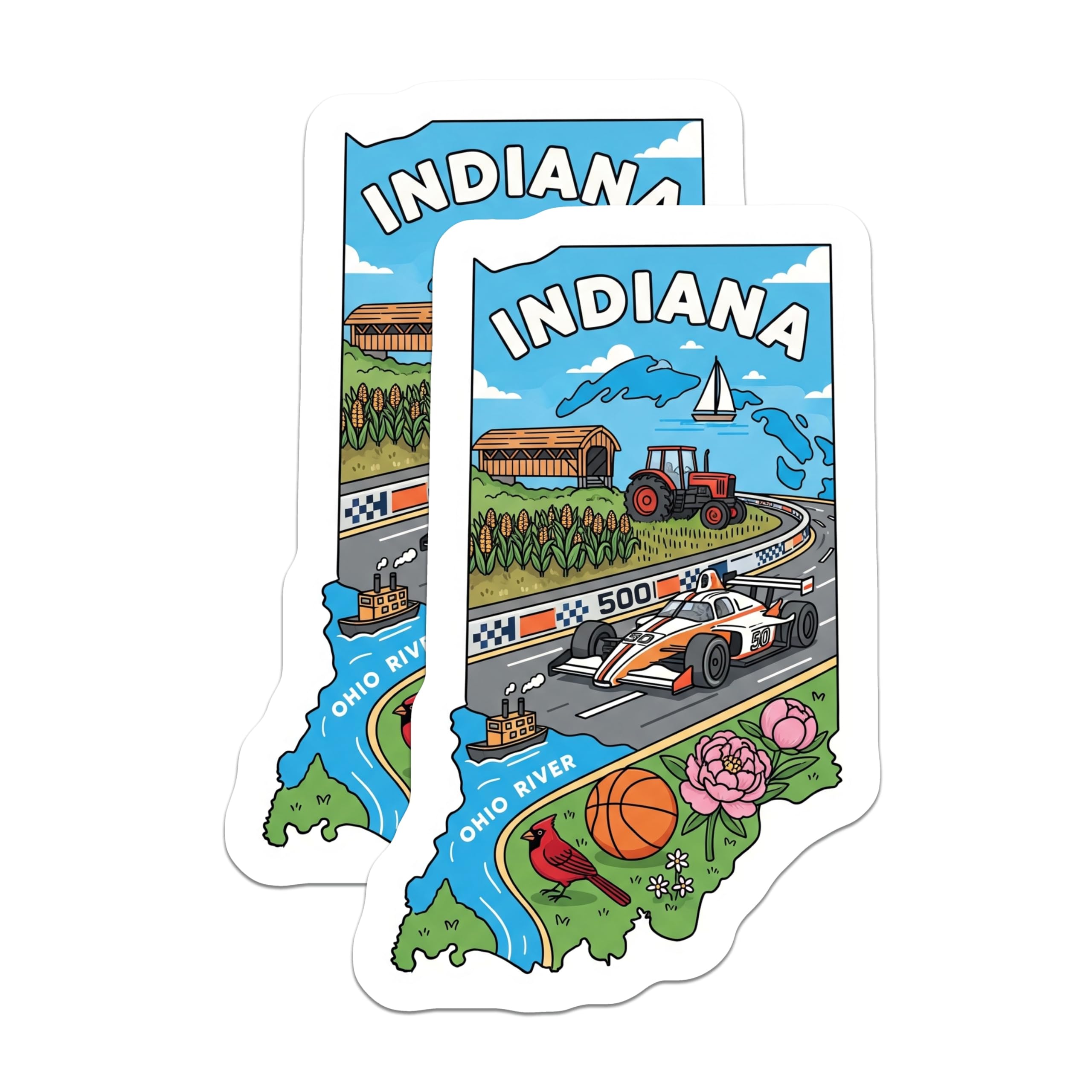 (2 Pack) Indiana State Magnets - Hoosier Pride - Indiana Landmarks and Icons - 5" On Longest Side - Premium Magnet - for Cars, Refrigerators, Toolboxes, Lockers - Made in USA - MAG15081