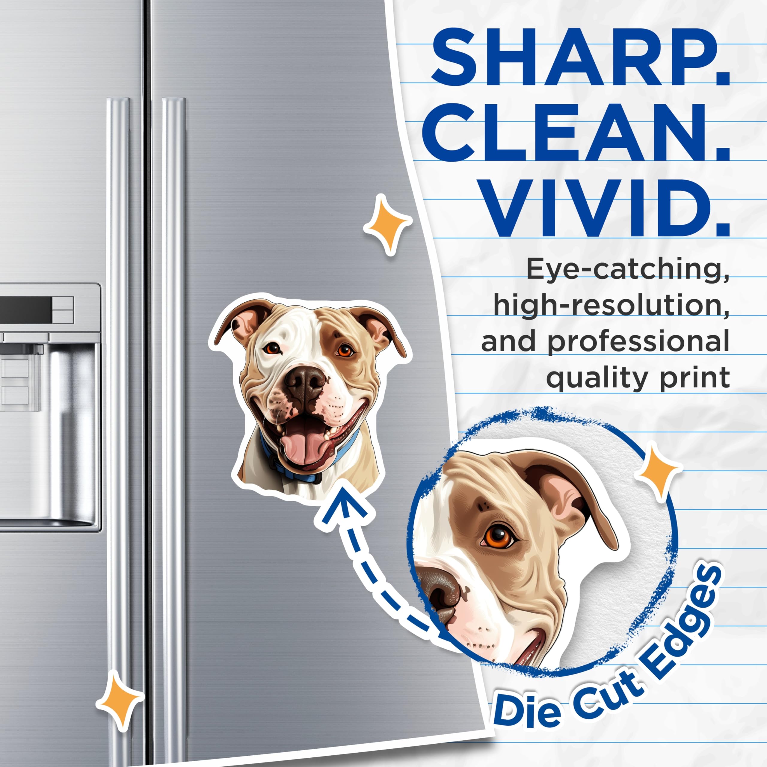 (2 Pack) Smiling Pitbull Dog Magnets - Dog Mom Dad Kitchen Decor - Pet Parent Refrigerator Art - 5 Inches On Longest Side - Thick Durable Magnet - Made in USA - MAG25538