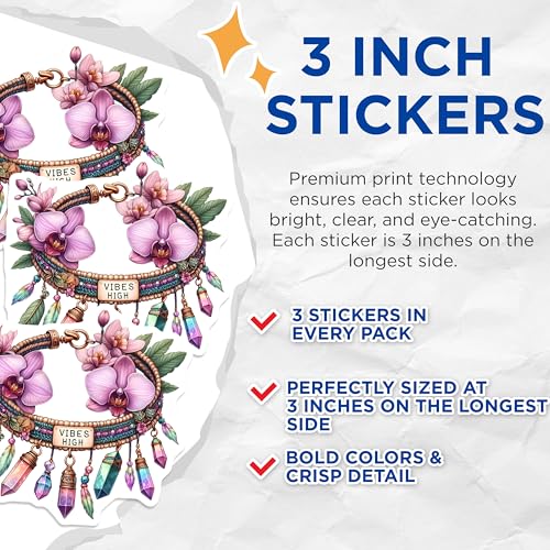 (3 Pack) Vibes High Decals - Boho Chic Sticker - Laptop Stickers - 3 Inches On Longest Side - Easy Peel & Apply - Made in USA - 3MCS7613