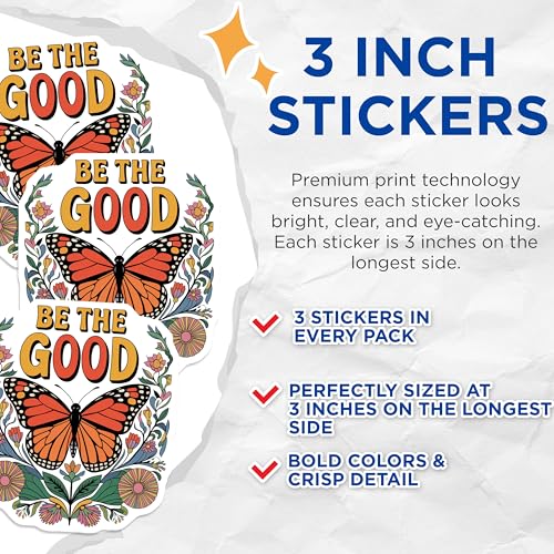 (3 Pack) Butterfly Decals - Motivational Quote Decal - Be The Good Sticker- 3 Inches On Longest Side - Easy Peel & Apply - Made in USA - 3MCS5725