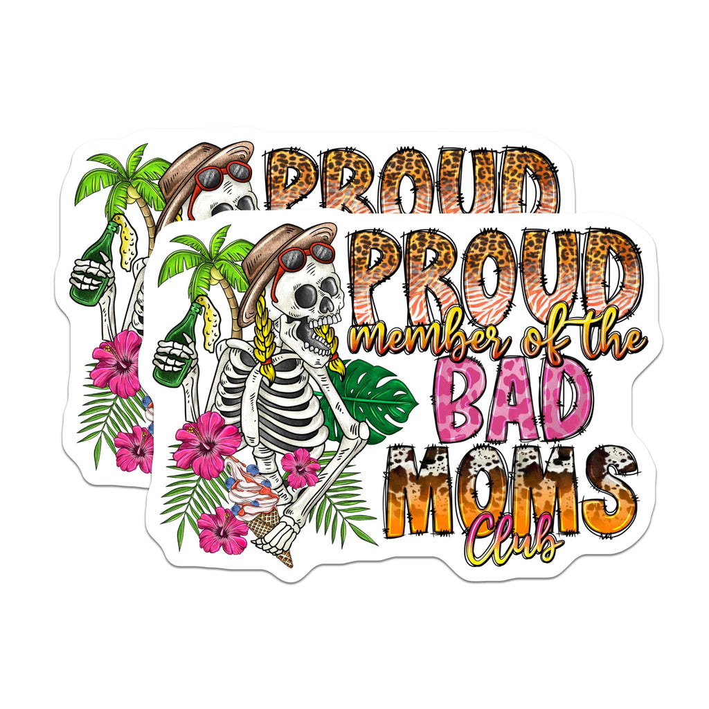 (2 Pack) Bad Moms Club Magnets - Sassy Mom Life Refrigerator Magnet - Funny Mom Birthday Idea - Tropical Skeleton Decor - 5 Inches On Longest Side - Thick Durable Magnet - Made in USA - MAG26621