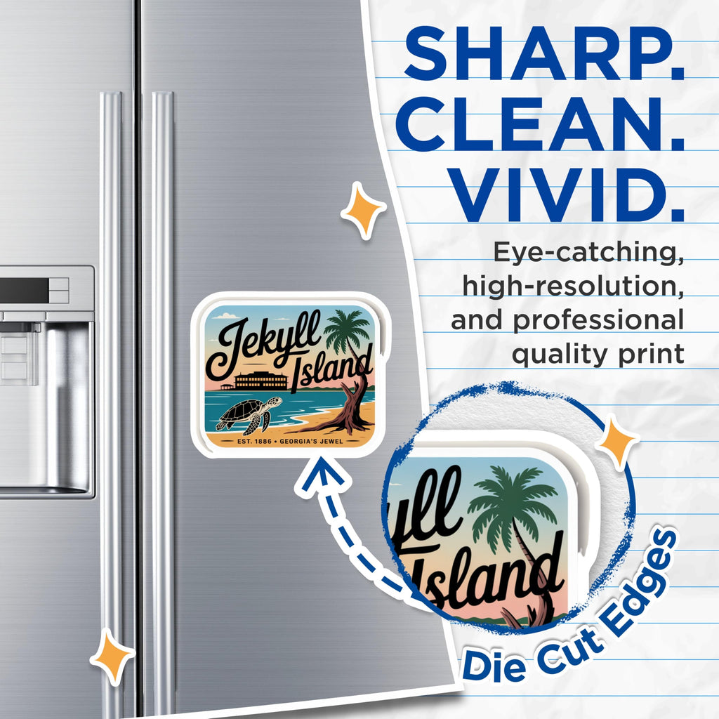 (2 Pack) Jekyll Island Magnets - Georgia Travel Souvenir - Sea Turtle Decor - 5" On Longest Side - Premium Magnet - for Cars, Refrigerators, Toolboxes, Lockers - Made in USA - MAG17868