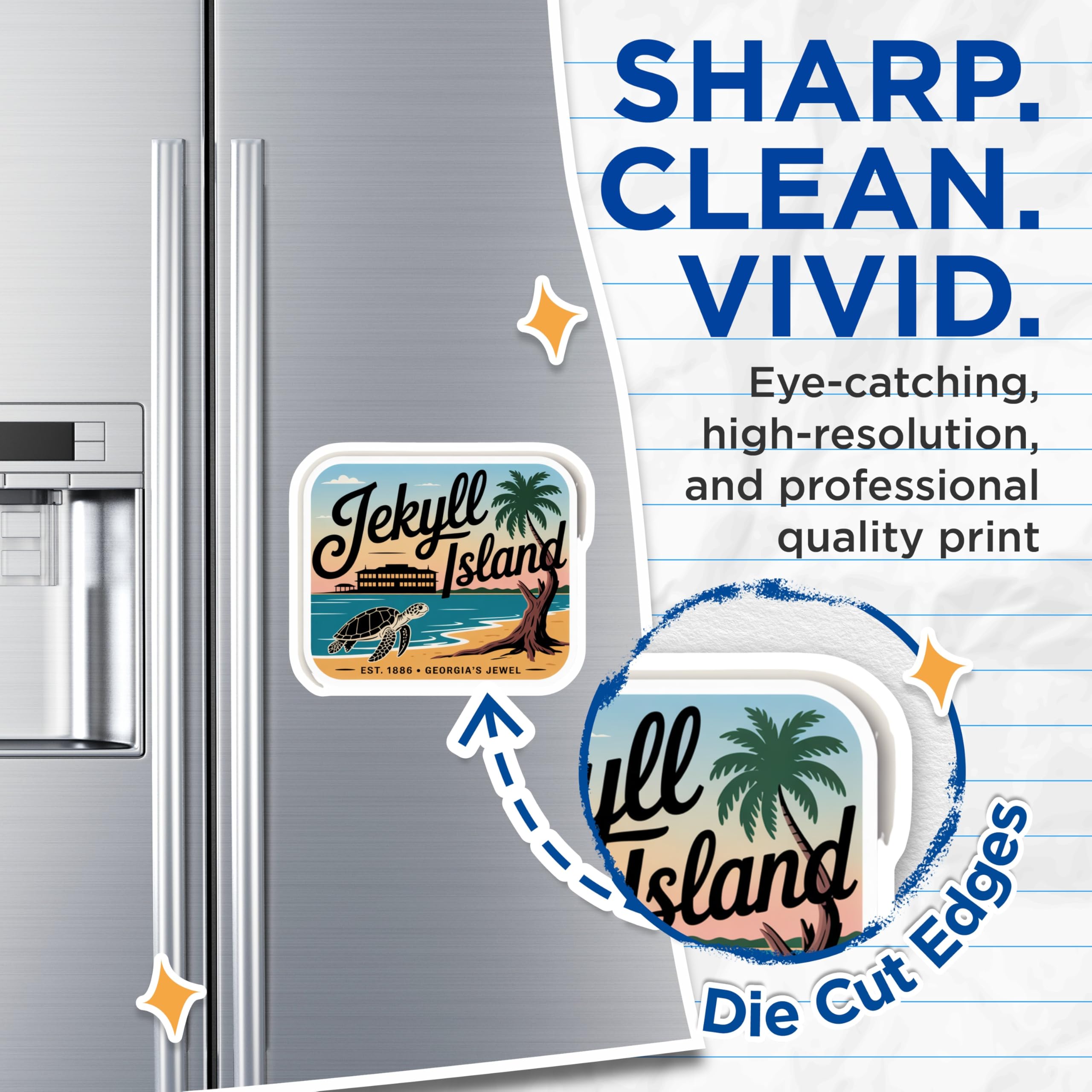 (2 Pack) Jekyll Island Magnets - Georgia Travel Souvenir - Sea Turtle Decor - 5" On Longest Side - Premium Magnet - for Cars, Refrigerators, Toolboxes, Lockers - Made in USA - MAG17868