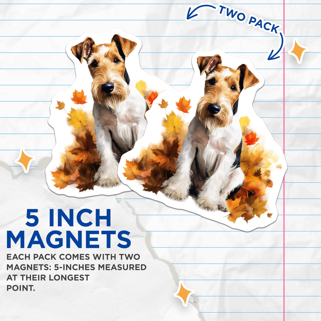 (2 Pack) Wire Fox Terrier Magnets - Autumn Dog Art - Fall Leaves Pet Lover - Fridge Decor Dog Mom Dad - 5 Inches On Longest Side - Thick Durable Magnet - Made in USA - MAG26651