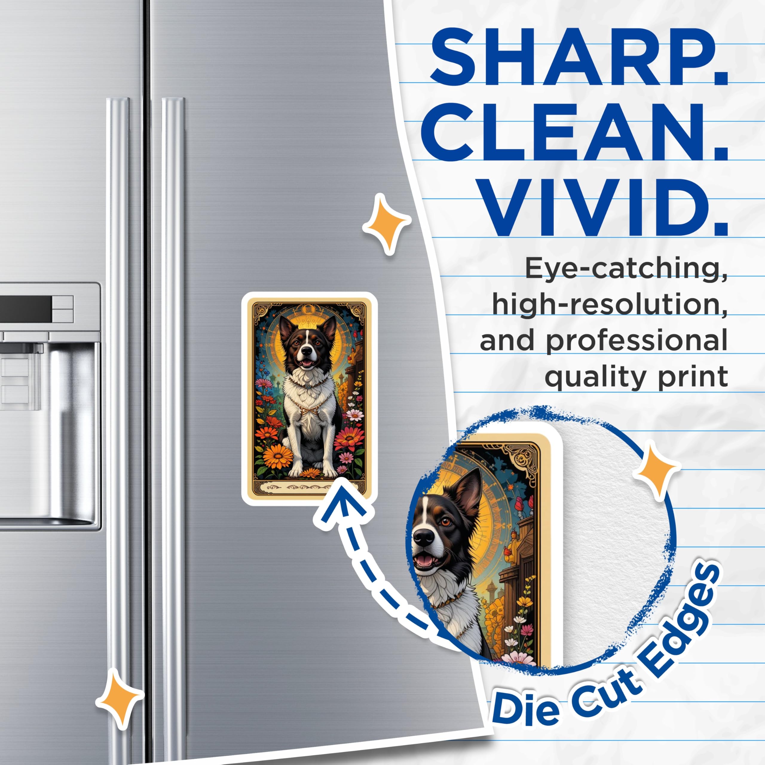 (2 Pack) Border Collie Magnets - Tarot Card Art Dog - Floral Pet Refrigerator Decor - 5 Inches On Longest Side - Thick Durable Magnet - Made in USA - MAG22335