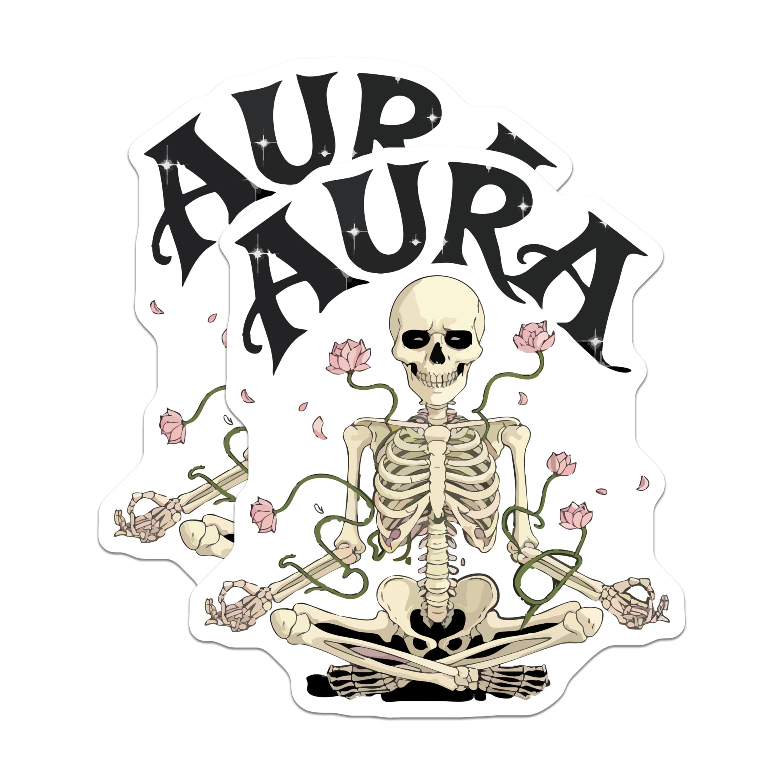 (2 Pack) Aura Skeleton Meditating Magnets - Zen Lotus Skull Decor - Spiritual Vibes Art - 5 Inches On Longest Side - Thick Durable Magnet - Made in USA - MAG22921