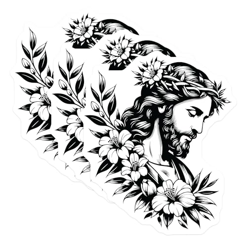 (3 Pack) Jesus Christ Decals - Floral Crown Stickers - Religious Laptop Decals - 3 Inches On Longest Side - Easy Peel & Apply - Made in USA - 3MCS6095
