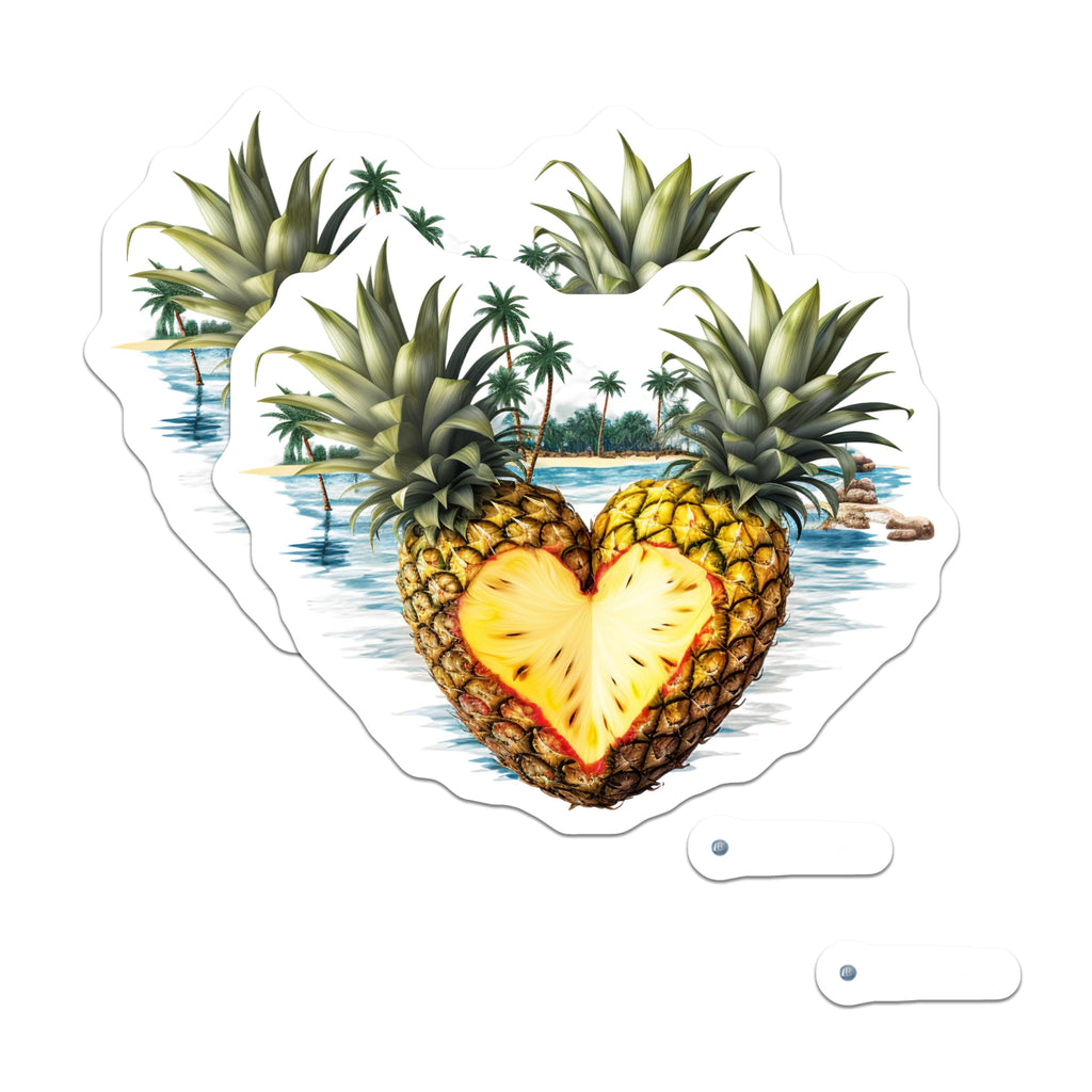 (2 Pack) Pineapple Heart Magnets - Tropical Beach Decor - Summer Island Fridge Accents - 5 Inches On Longest Side - Thick Durable Magnet - Made in USA - MAG19953