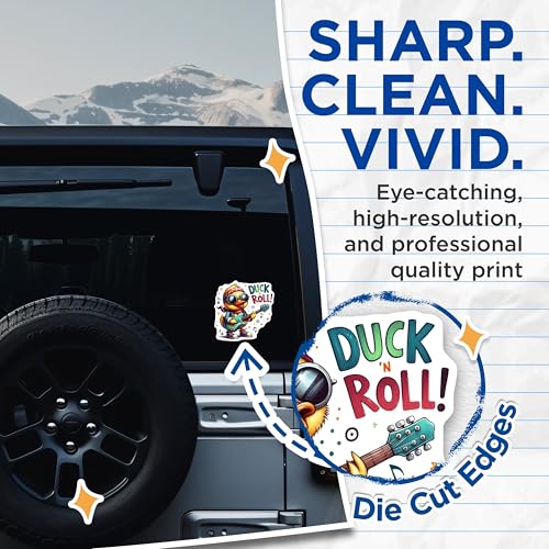 (2 Pack) Duck and Roll Stickers - Rock and Roll Duck Decals - Cute Animal Guitar Stickers - 5" On Longest Side - Sticks to Smooth Flat Surfaces - Made in USA - BMCS6340