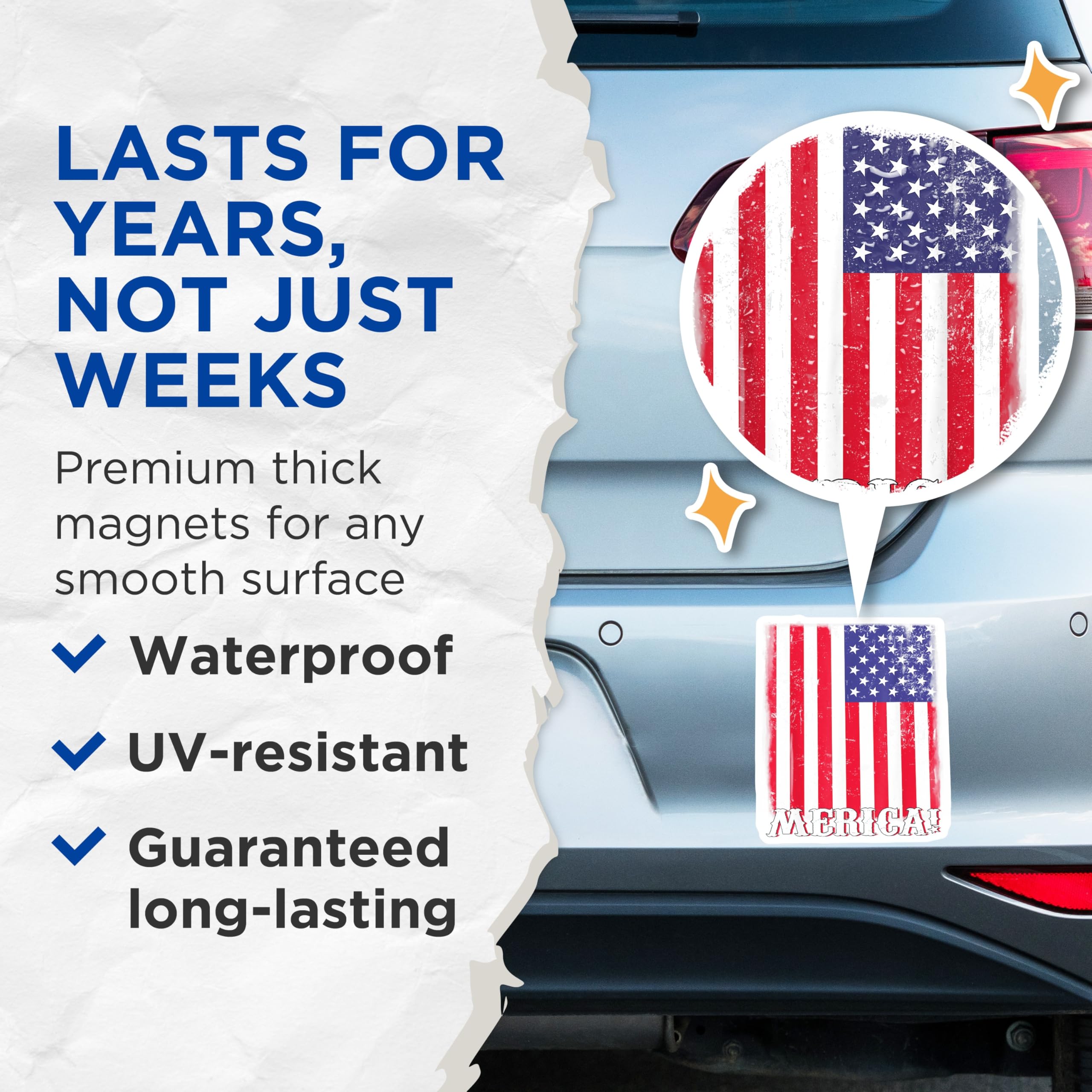 (2 Pack) Merica Patriotic Magnets - American Flag Decor - Independence Day Celebration - 5 Inches On Longest Side - Thick Durable Magnet - Made in USA - MAG25433