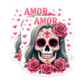 (2 Pack) Day of the Dead Magnets - Sugar Skull Calavera Art - Romantic Floral Design - Amor Love Skeleton Decor - 5 Inches On Longest Side - Thick Durable Magnet - Made in USA - MAG38437